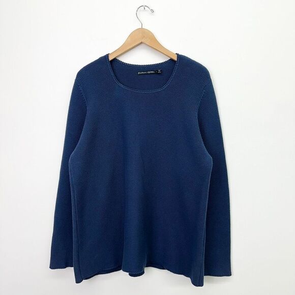 Gudrun Sjoden Women’s Navy Knit Square Neck Pullover Sweater - Picture 1 of 9